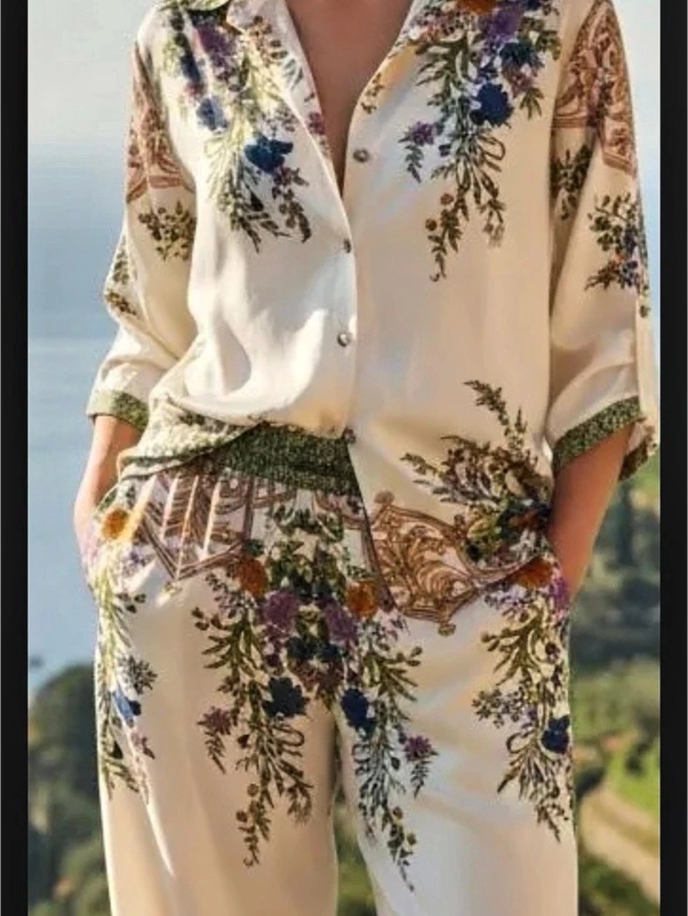 Floral Wide Leg Jumpsuit in Cream & Blue